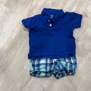The Children's Place Blue Polo and Plaid Shorts Set